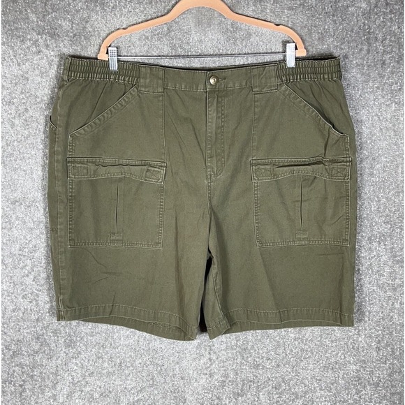 Cabelas Cotton Canvas Cargo Trail Shorts Mens Size 46 Green Side Elastic Pockets - Picture 1 of 8
